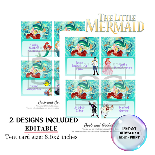 Little Mermaid Food Tent/Labels - Ariel and Flounder