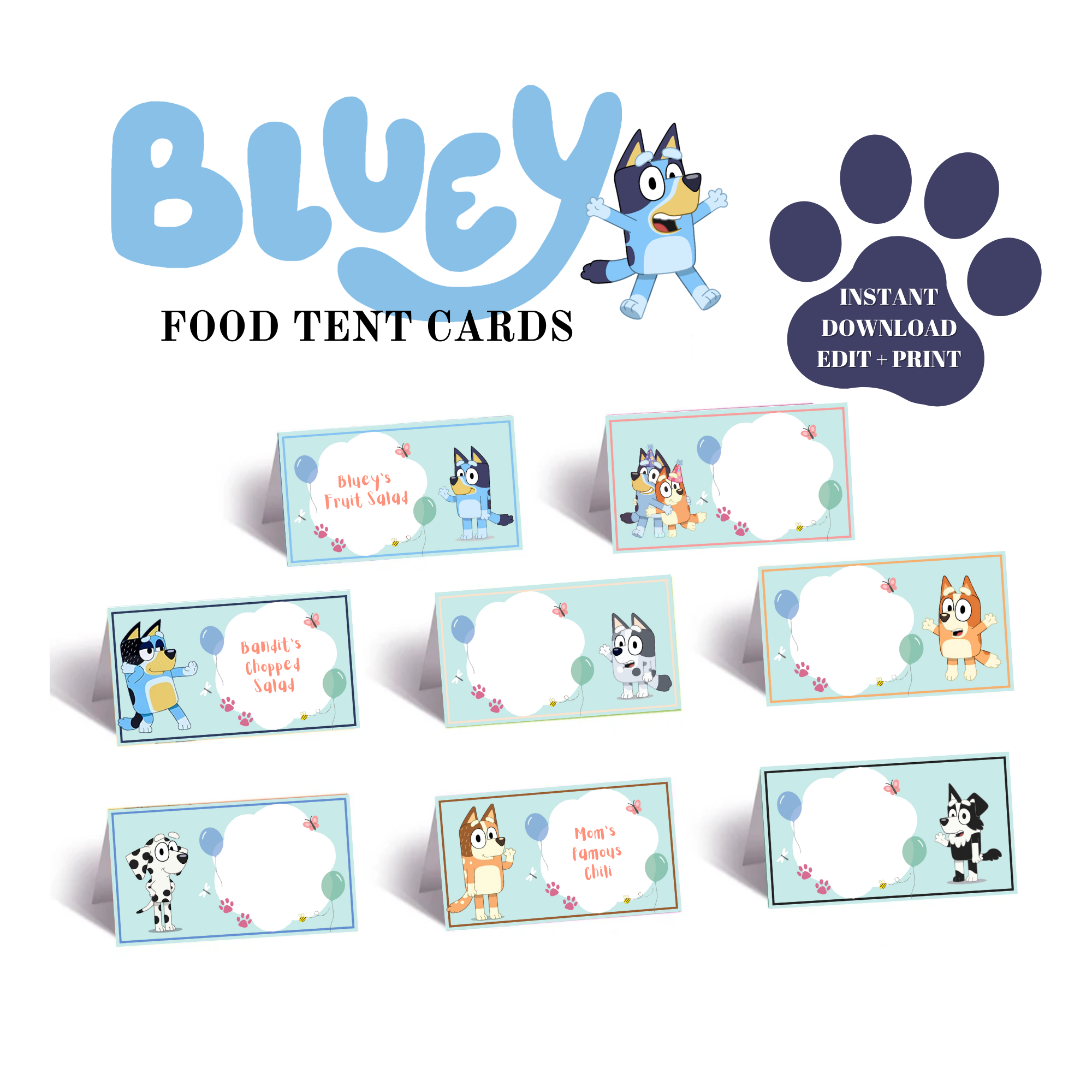 Digital Bluey Birthday Party Food Tents – Blissful Perfections x Goob ...