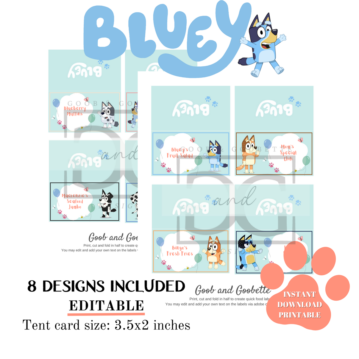 Digital Bluey Birthday Party Food Tents – Blissful Perfections x Goob ...