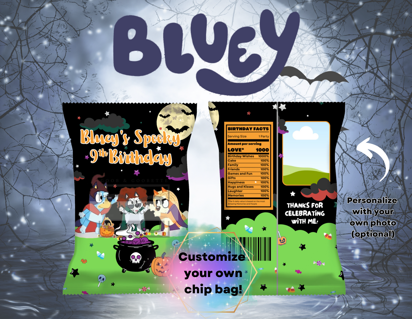 Bluey Halloween Chip Bags - Halloween Party Favors