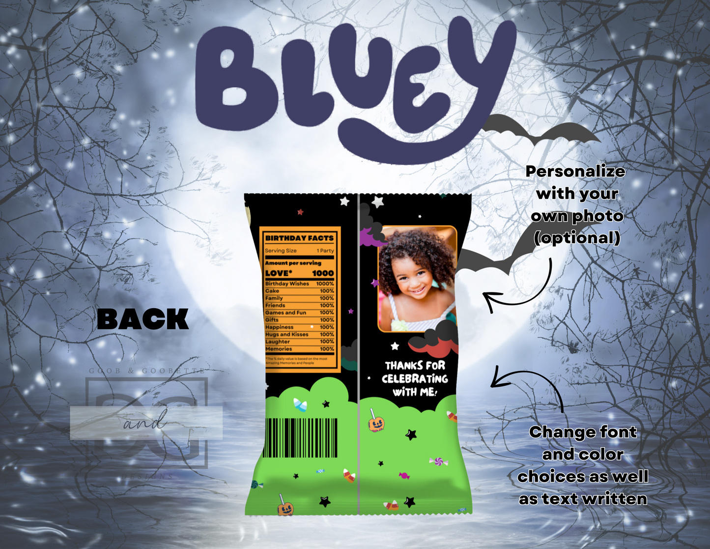 Bluey Halloween Chip Bags - Halloween Party Favors