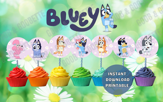 Lavender Daisy Bluey Cupcake Toppers