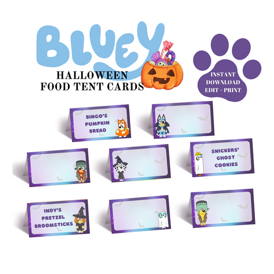 Bluey Halloween Food Tents - Halloween Bluey Buffet Cards