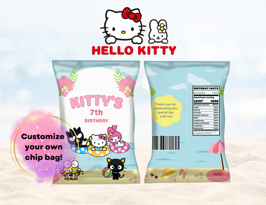 Hello Kitty Pool Party Chip Bag Labels