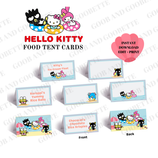 Hello Kitty Pool Party Food Tents/Labels - Pool Party Place Cards