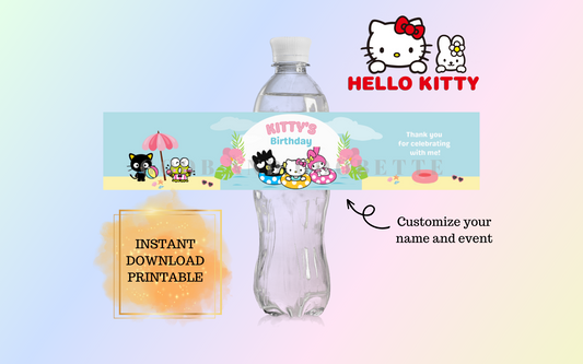 Hello Kitty Pool Party Water Bottle Labels