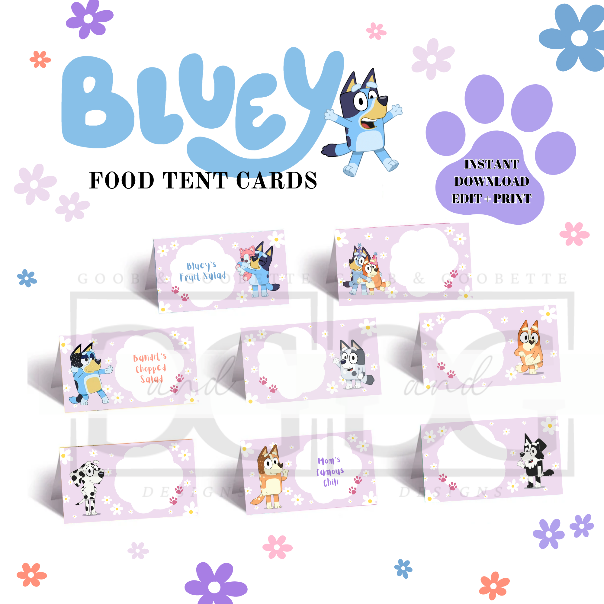 Lavender Daisy Bluey Food Tent/Labels - Bluey Place Cards – Blissful ...