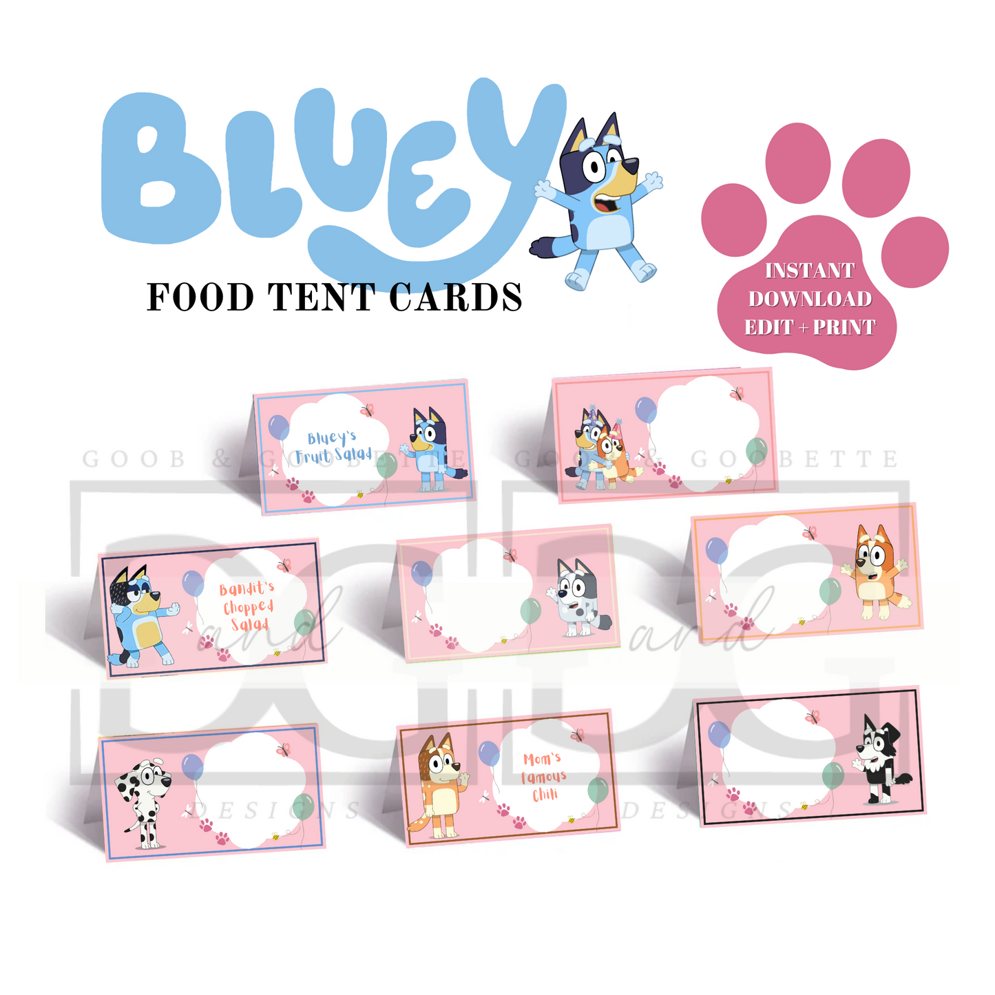 Pink Bluey Food Tents/Labels – Blissful Perfections x Goob & Goobette ...