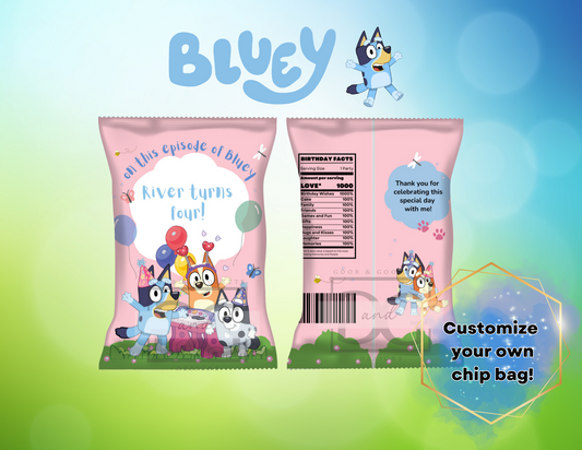 Pink Bluey Chip Bag Labels