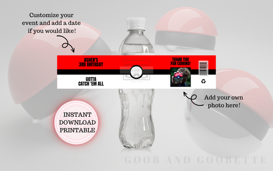 Pokeball Water Bottle Labels - Pokemon Labels