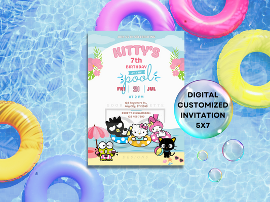 Hello Kitty Pool Party Invite