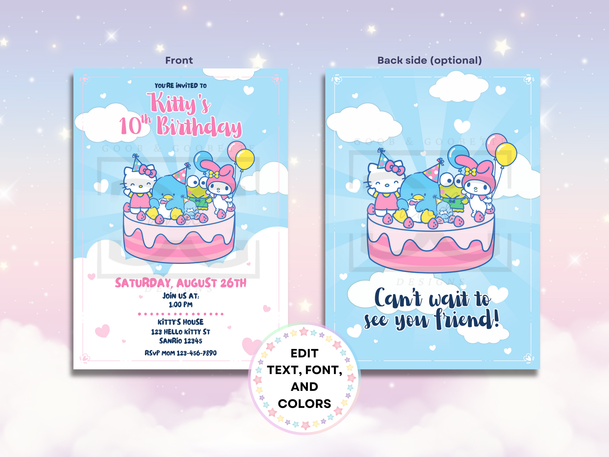 Sanrio Birthday Invitation - Hello Kitty and Friends Cake – Blissful ...