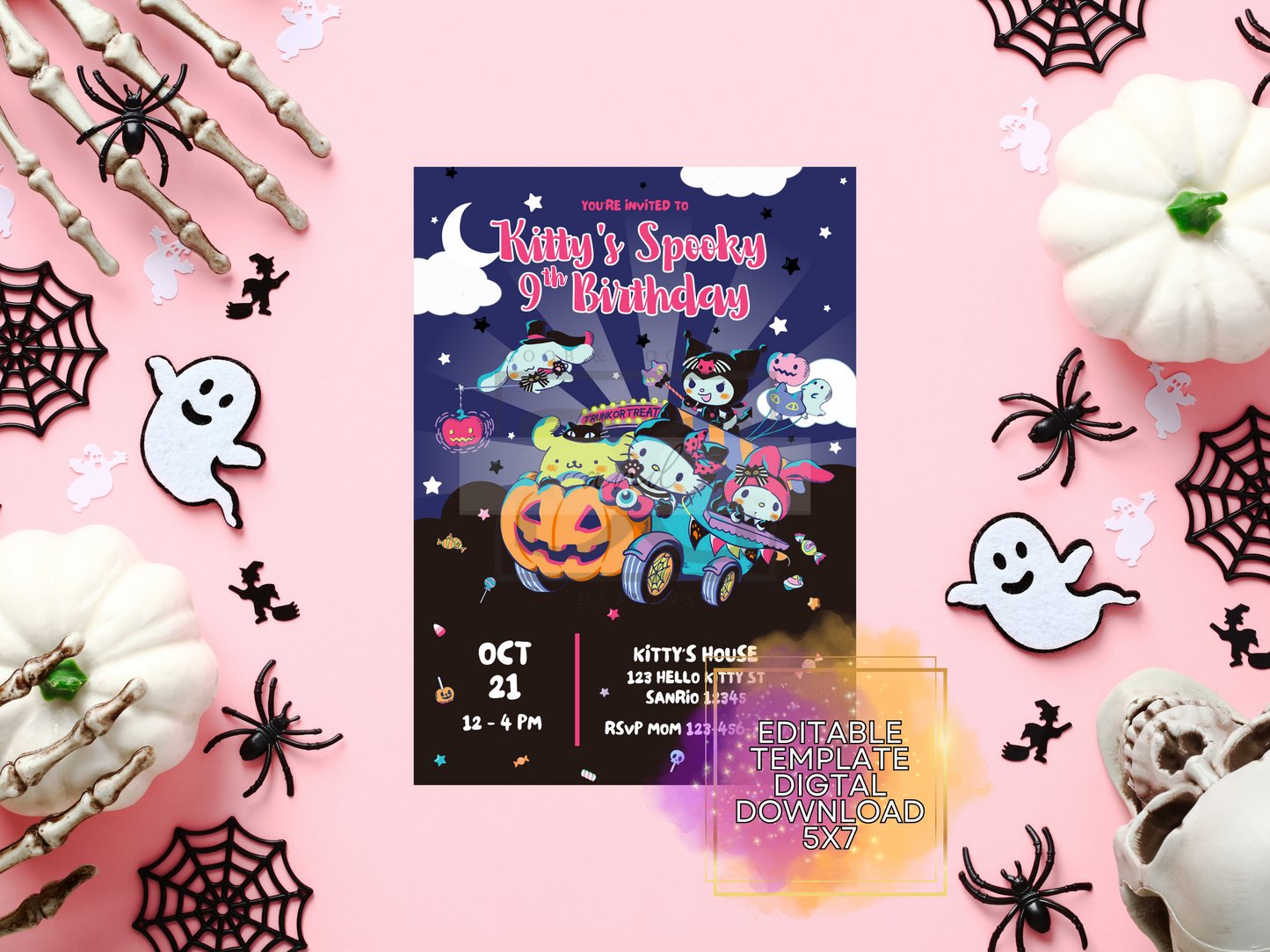 Digital Halloween Hello Kitty Party Invitation Template