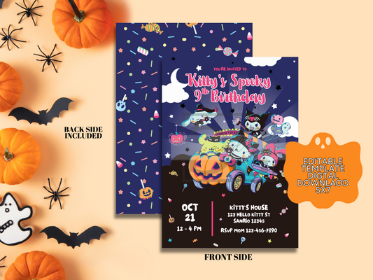 Digital Halloween Hello Kitty Party Invitation Template