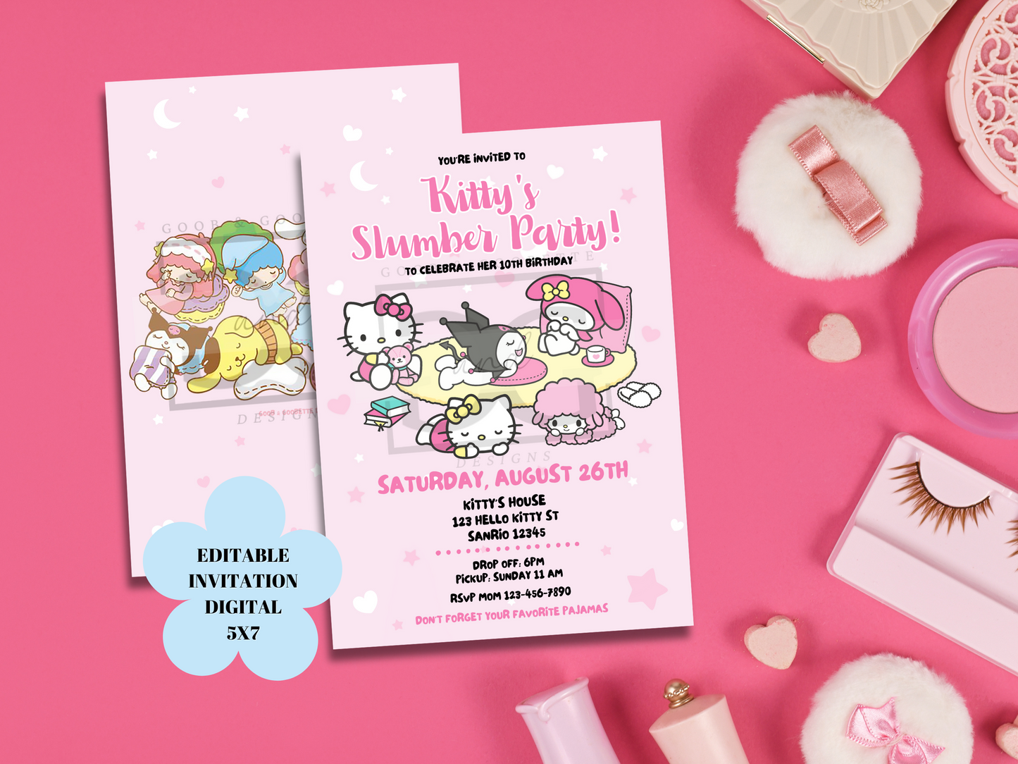 Sanrio Slumber Party Invite - Hello Kitty Sleepover Party Invite Digital Template