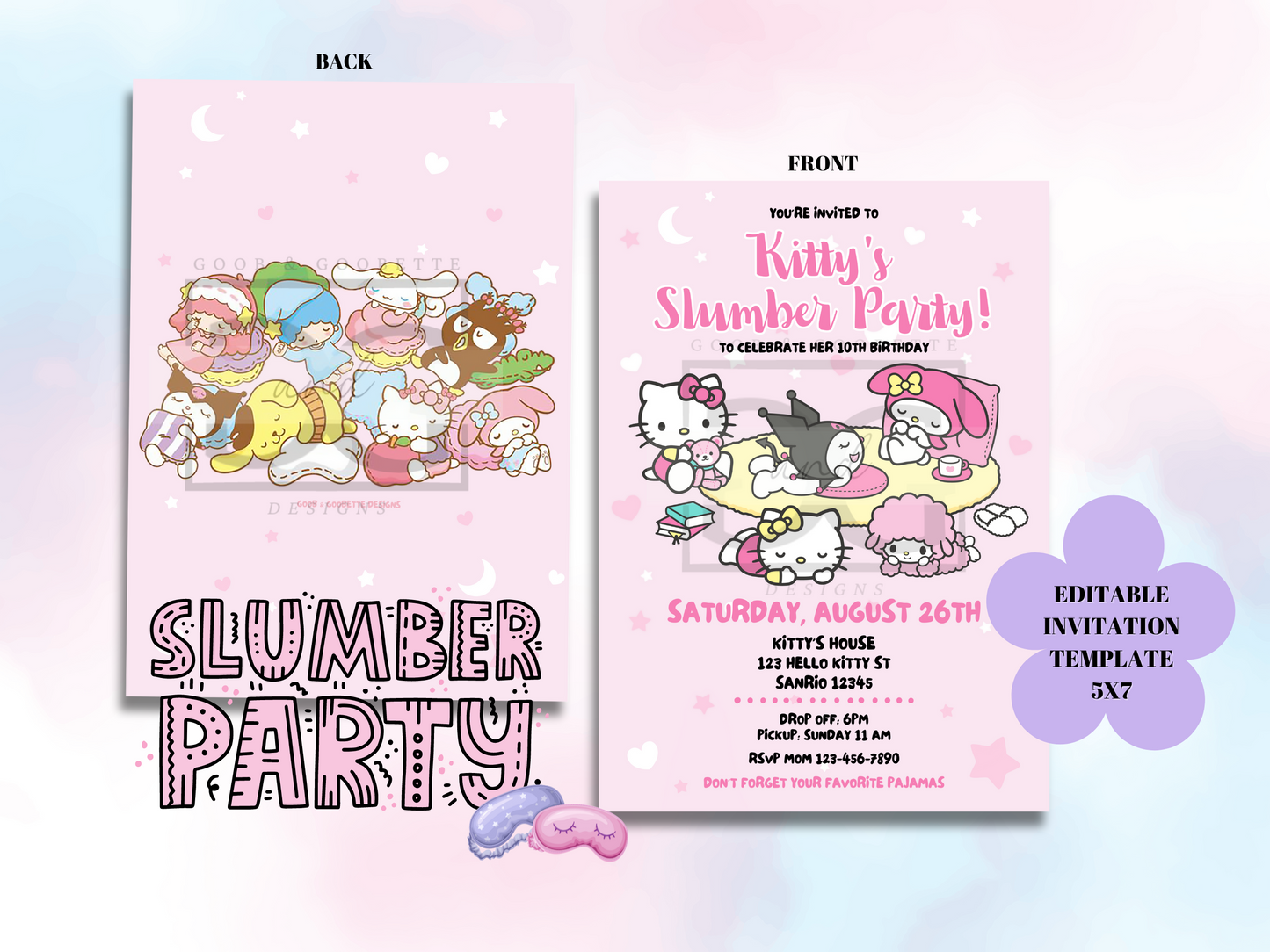 Sanrio Slumber Party Invite - Hello Kitty Sleepover Party Invite Digital Template