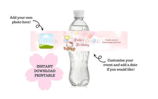 Watercolor Hello Kitty Water Bottle Labels - Editable Water Bottle Labels