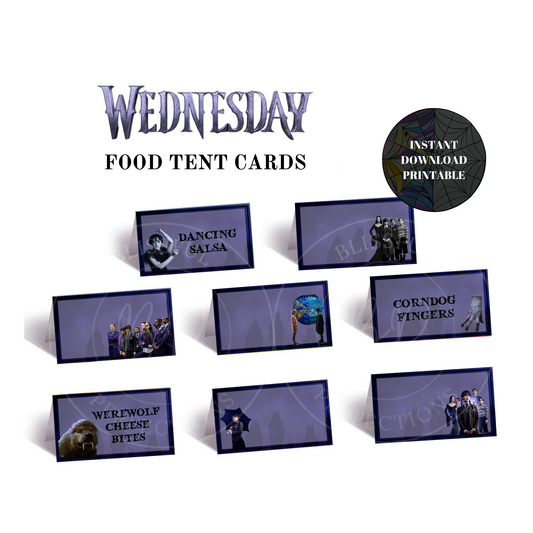 Wednesday Food Tents - Wednesday Addams Buffet Cards, Addams Family